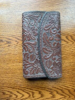 Vintage Hand Tooled Floral Leather Clutch